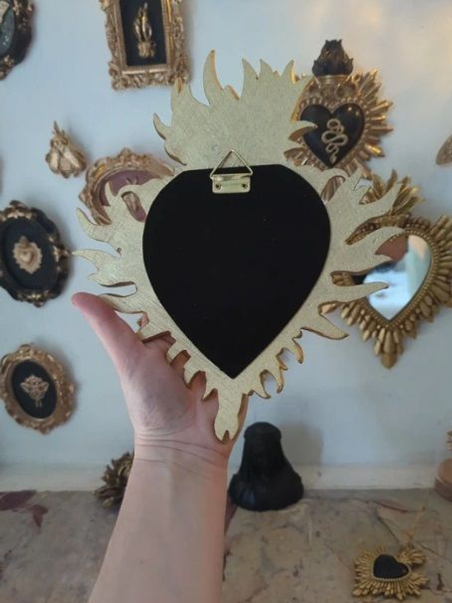 Miroir Cœur Flamboyant doré – style baroque sacré