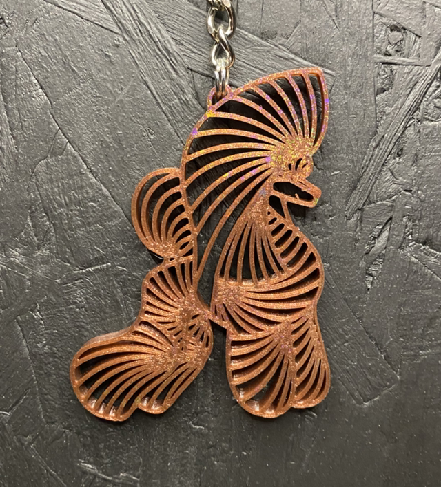 3D - Keychain Poodle Puppy Brown Sparkle