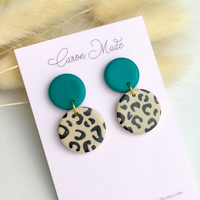 Emerald Green and Animal Print Earrings