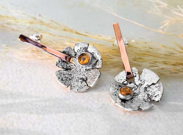 Pendientes hechos a mano en plata 925, cobre y citrino Madeira