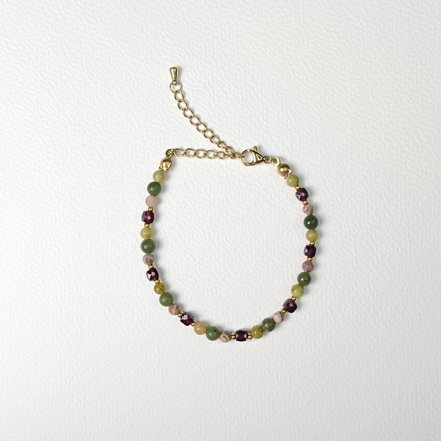 Bracelet NOMADE, Rhodochrosite, Grenat, Serpentine