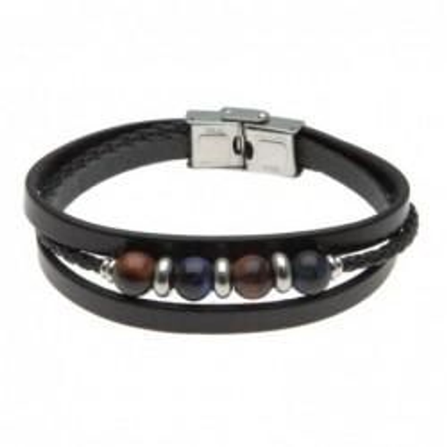 Bracciale uomo in pelle nera con pietre bijou colorate
