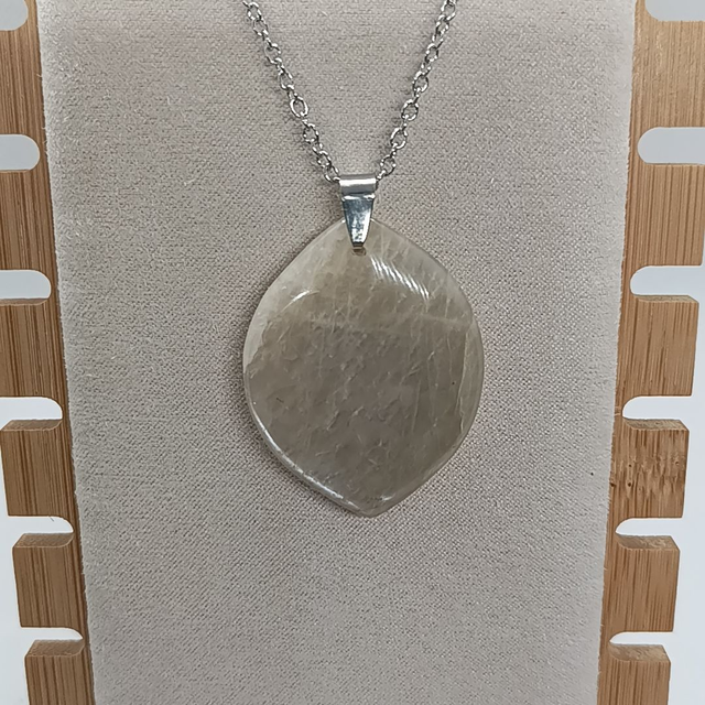 Pierre de Lune Beige / Pendentif Feuille / Pierre Plate