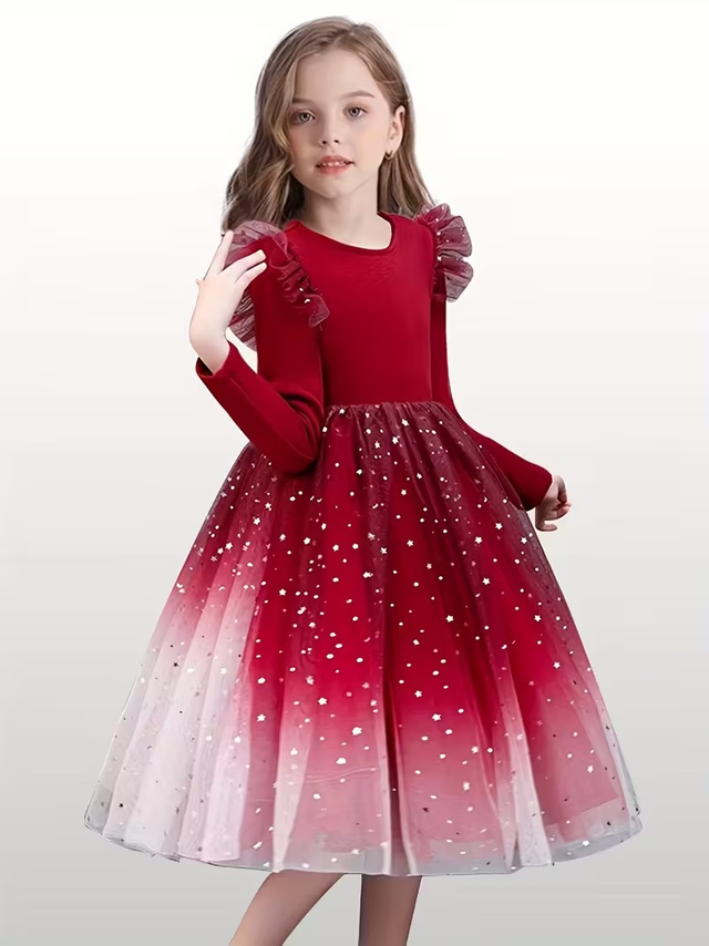 Girls' Vintage Burgundy &amp; Pink Sequin Tutu Princess Dress