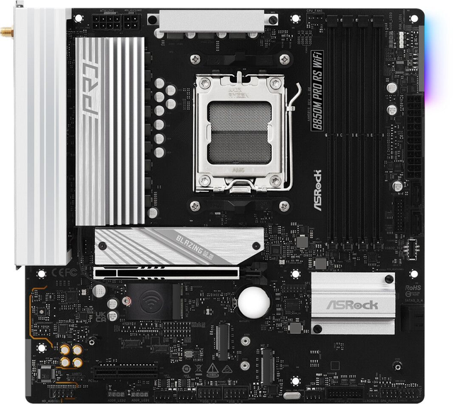 02.2.0127 – Scheda Madre ASRock B850M Pro RS WiFi – Micro‑ATX professionale nera con WiFi 7 per Ryzen 7000/8000/9000