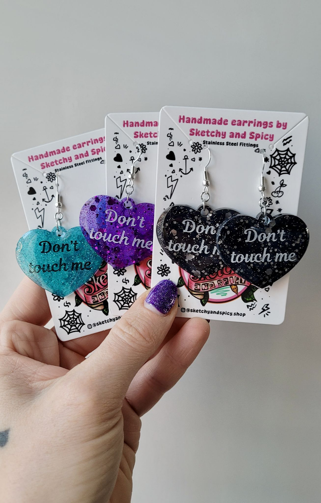 Earrings | Heart Earrings – Don’t Touch Me - Stainless Steel Hooks