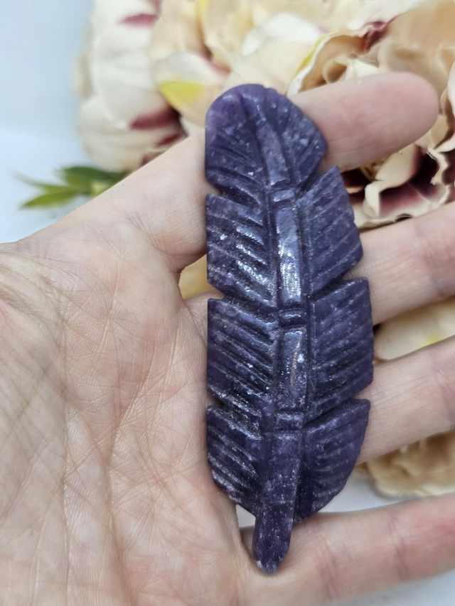 Lepidolite carved feather