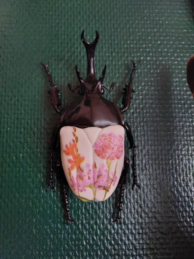 Scarabée mural noir et rose