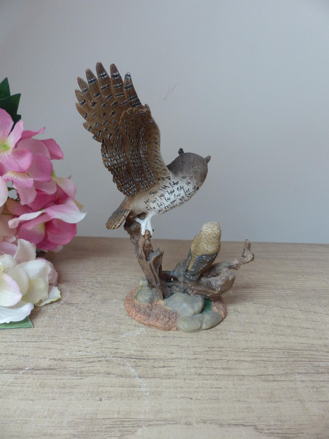 Sculpture Oiseaux en Résine - Couple Chouette et Hibou, Déco Campagne Chic et Cadeau Original - Charme Rustique pour Intérieur Cottage