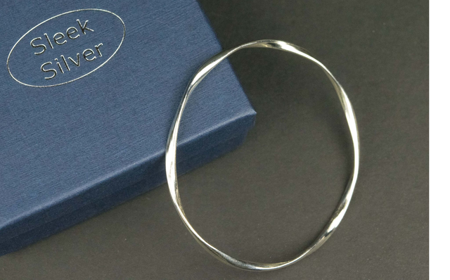 Silver Twisted Bangle - Oval Profile