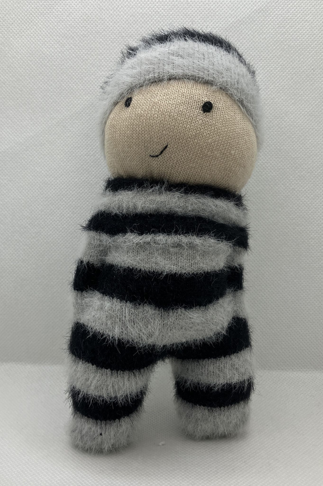 Noël doudou beige, rayé noir et gris poilu