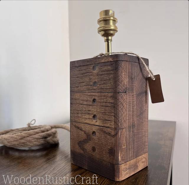 Tall Chunky Oak Table Lamp Base — Georgian Oak & Jute Cord