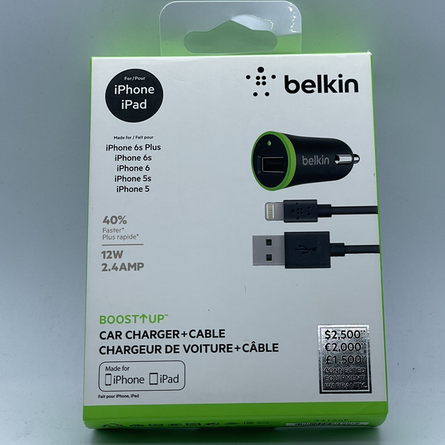 Chargeur auto rapide 12w Belkin  prise + câble Lightning iPhone 