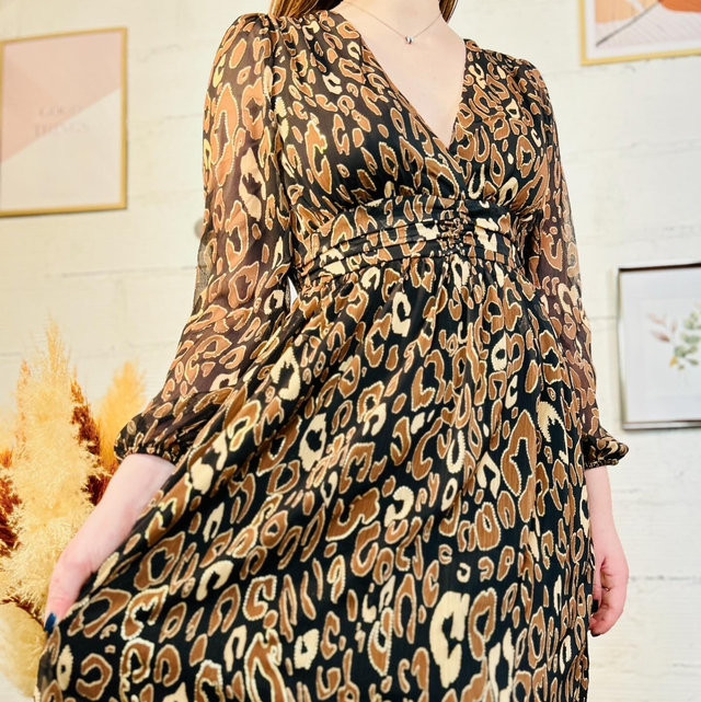 Robe Léo Imprimés Leopard Noir Marron Beige