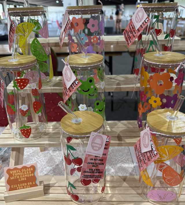 Vinyl Glass Tumblers with Bamboo Lids