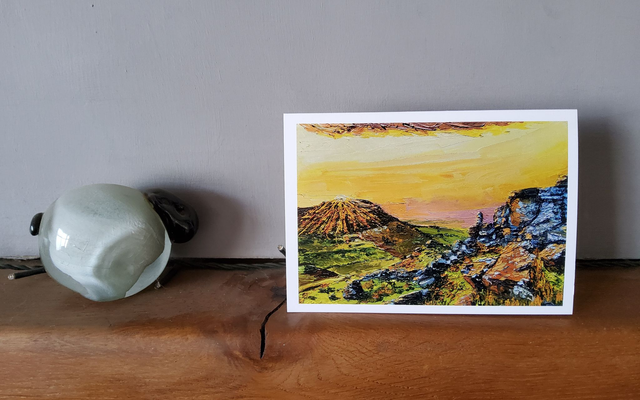 Sunset over Wainstones and Cold Moor. Art card. 