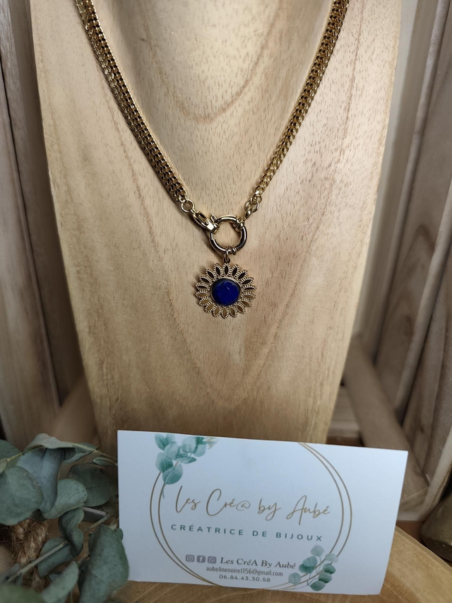 COLLIER ACIER INOXY GOLD/ MEDAILLON BLEU NUIT 0001318