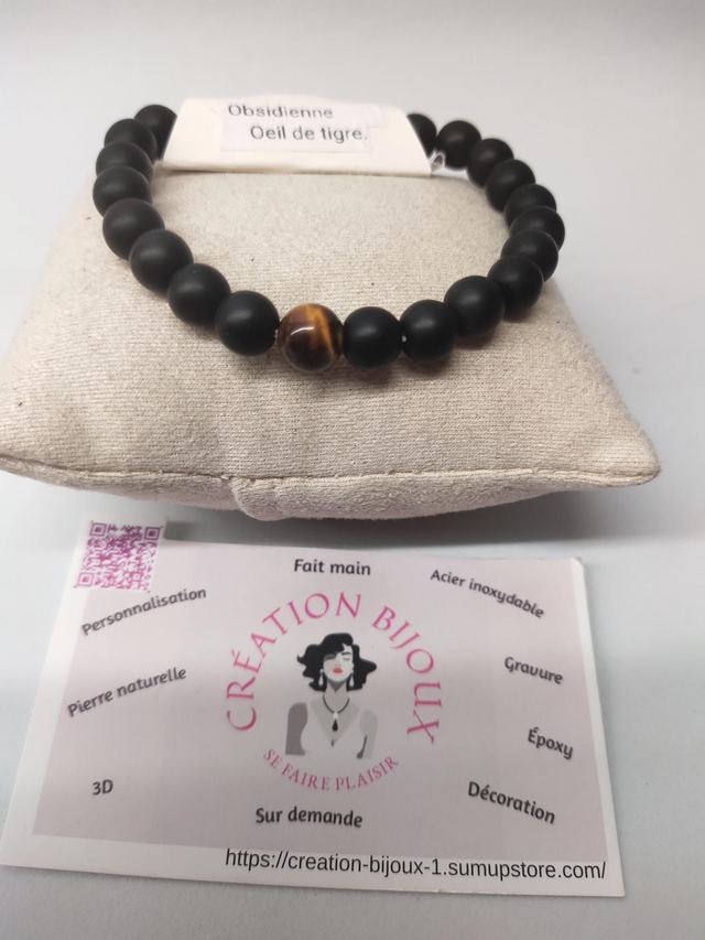 Bracelet obsidienne, oeil de tigre 