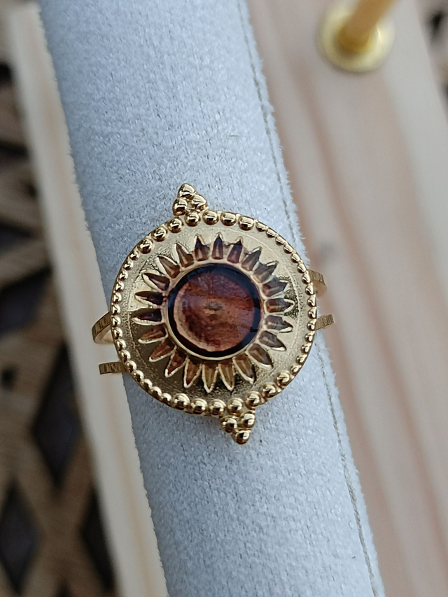 Bague Ethnique réglable - Or - Résine Marron