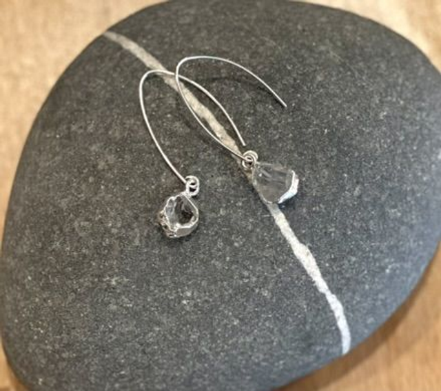 Raw, wrapped birthstone & sterling silver drop earrings