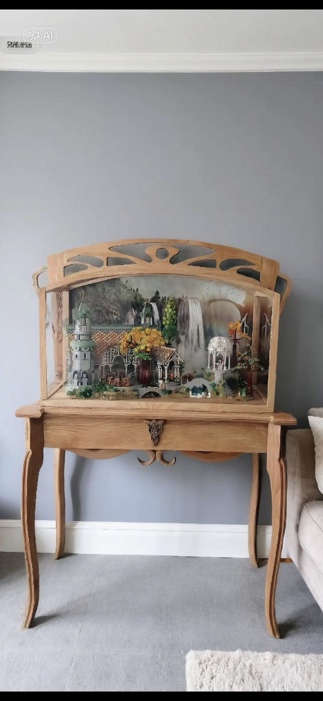 console vitrine elfique - réalisée pour le set lego rivendell 10316 par l'Artelier de julien