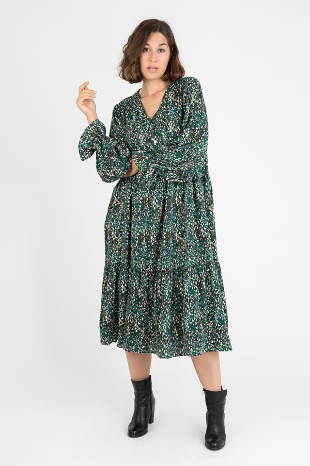 Vestido estampado verde midi