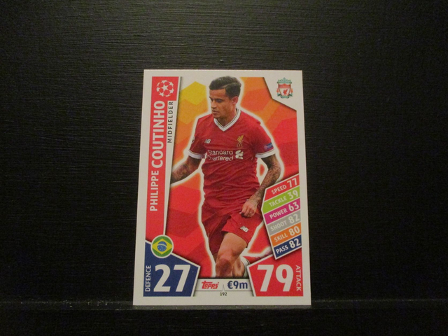 Philippe Coutinho - UEFA Champions League Match Attax 2017/18 Original Trading Card #192