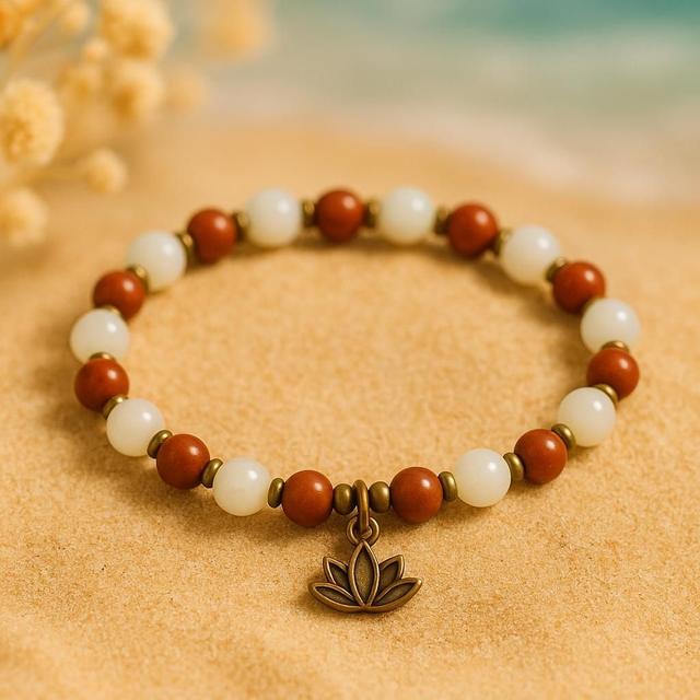 Bracelet de cheville en Jaspe rouge et Howlite 