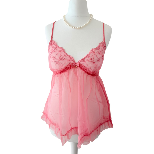 Hot pink princess embroidered cups cami