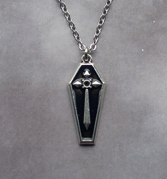 Black Enamel Coffin Necklace 