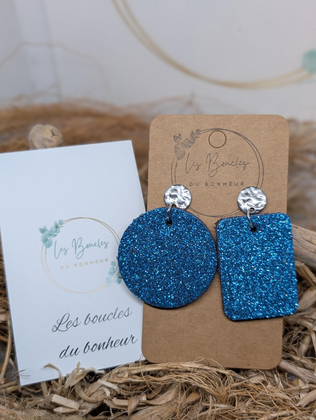 Boucles d&#039;oreilles Asymétrique bleu paillettes as005