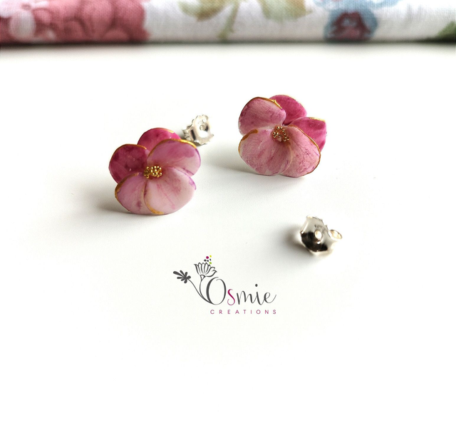 Boucles d'oreilles "Pensée" Rose - Pièces Uniques
