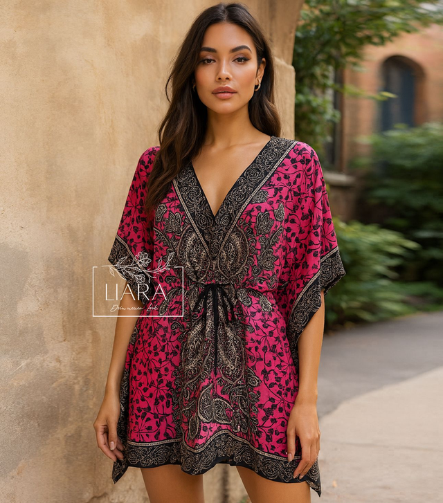 Sommer Tunika pink schwarz onesize