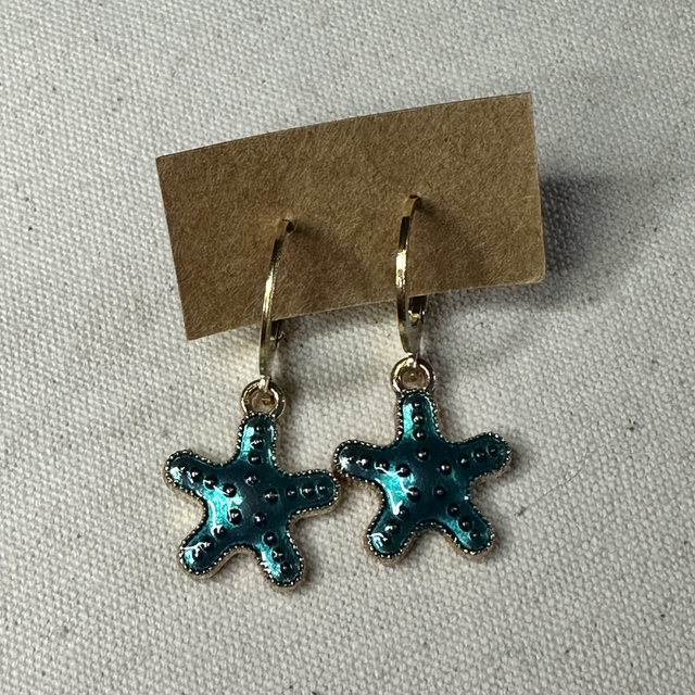 Blue starfish Huggie hoop earrings 