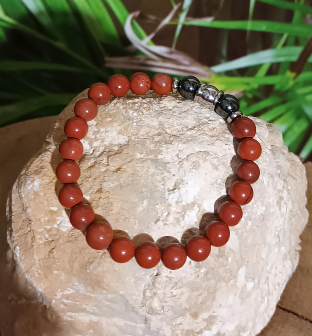 Bracelet en jaspe rouge et hématite magnétique