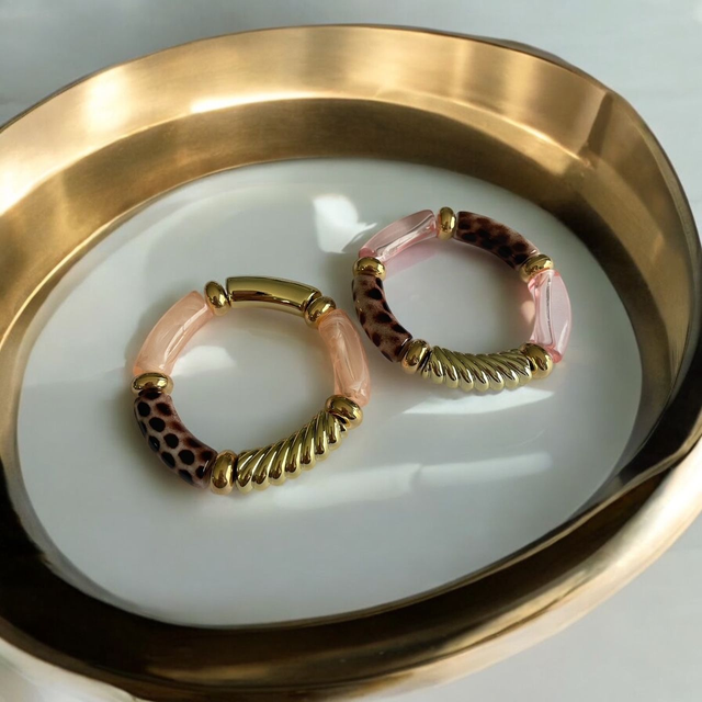 Bracelets acryliques léopard rose
