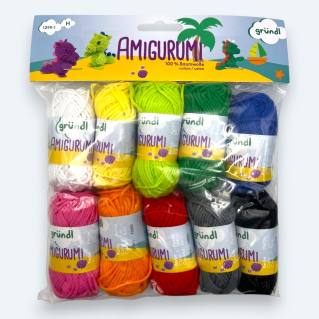 Gründl Amigurumi Häkelgarn-Set – 10er Pack (10 x 10g) in leuchtenden Buntstiftfarben