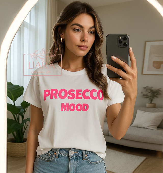 Prosecco Mood T-Shirt Onesize weiß pink