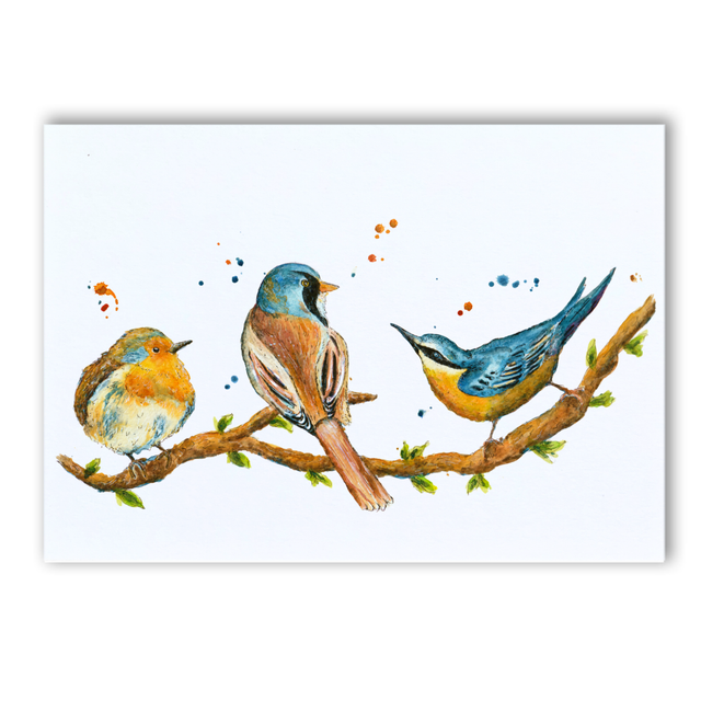A4 Three little birds on a branch watercolour print