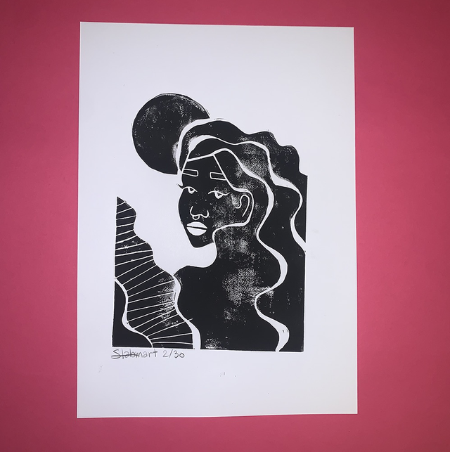 Linogravure A4 édition limitée &quot;Vagues&quot; 