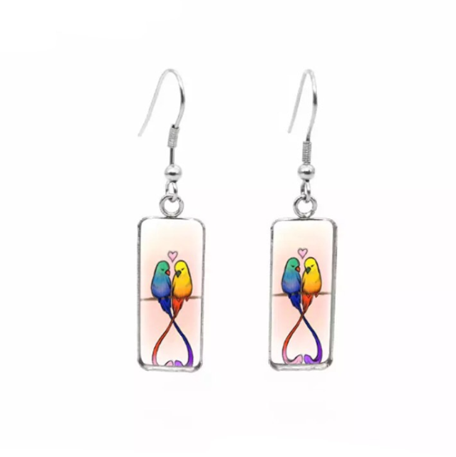 Colourful Love Birds Drop Earrings