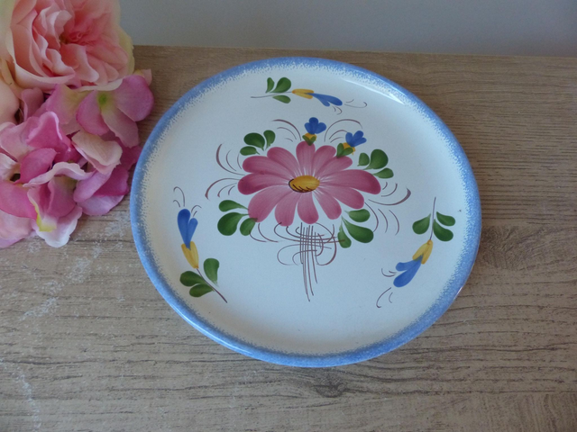 Ensemble Égouttoir et Plat à Fruits - Faïence Artisanale Pornic, Peint Main, Style Cuisine Française, Motifs Floraux, Déco Cuisine Campagne