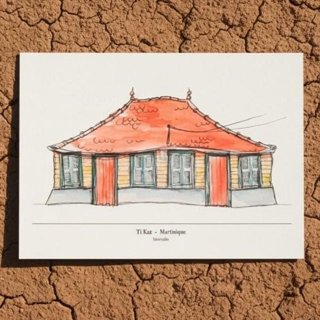 Grande carte A5 couleur - case créole #4 - Les Trois Ilets - Martinique - reproduction