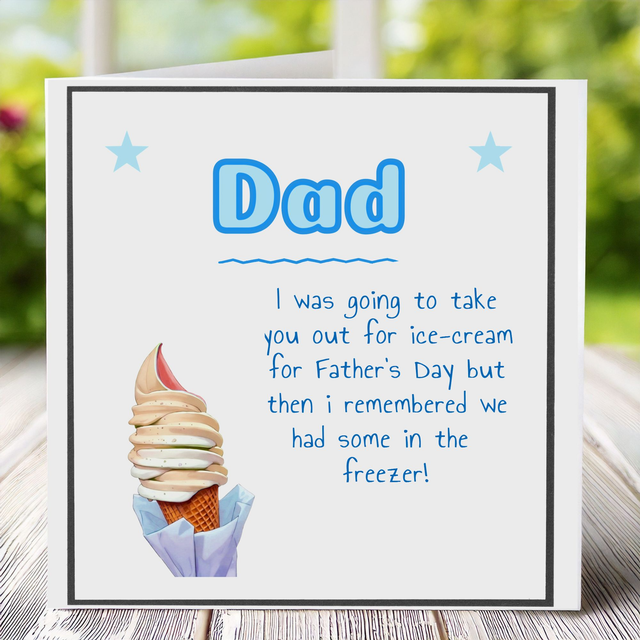 Funny Father’s Day card with an Ice-cream in soft, pastel tones. Can be personalised.