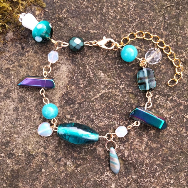 Turquoise Mixed Bead Mushroom Bracelet 