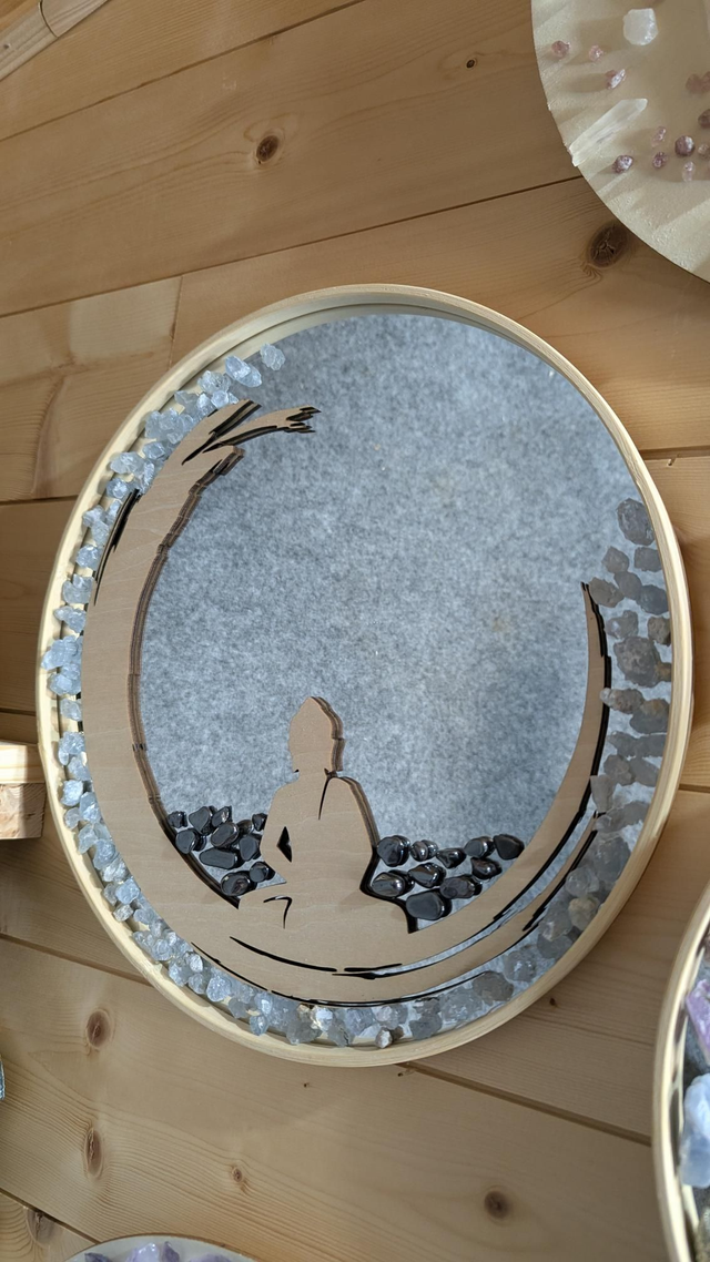 Miroir zen serti de Célestine et Hématite 