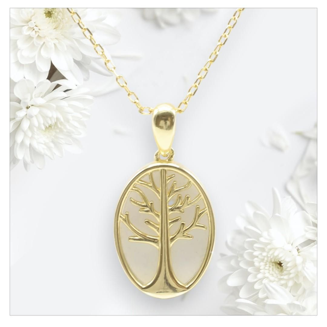 "Aigue-marine" - Collier argent 925 arbre de vie 