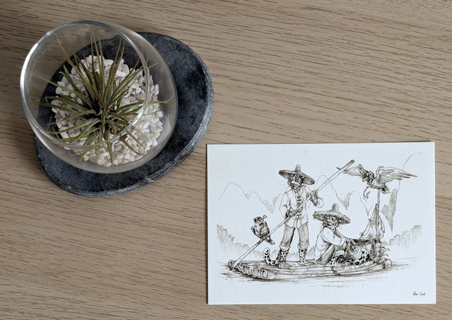 La pêche au Cormoran, exlibris, 10x15cm