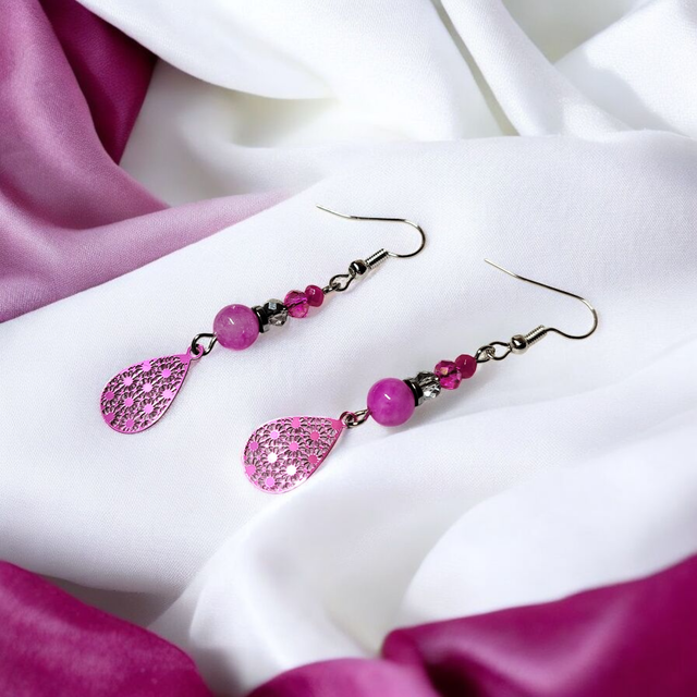 Boucles d'oreilles rose fuchsia acier inoxydable