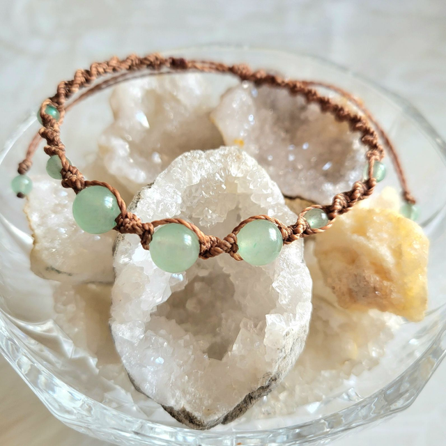 Kit Bracelet spirale aventurine (micro-macramé fil marron, pierre naturelle)